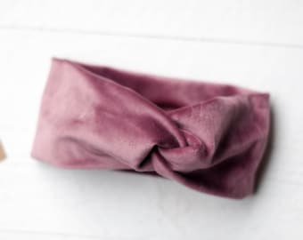 Warmes Stirnband für den Herbst / Winter aus Samt Velvet / in alt rosa/ Ohren wärmer Haarband