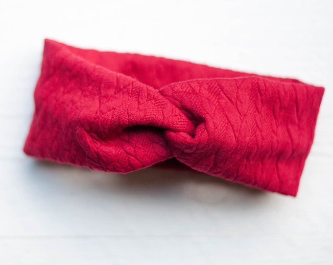 Basic Kirsch rotes breites Stirnband mit Zopfmuster in Uni Farben Strickoptik Herbst Winter Haarband Pin Up Style Rockabilly Punk Rock rot