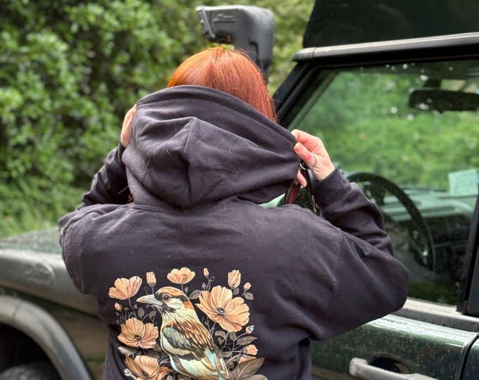 Schwarzer Eichelherr Vogel Pulli, Floral Bird Hoodie, gemütlicher Unisex Pullover mit Kaputze, für Wanderer & Vogelbeobachter, Outdoor