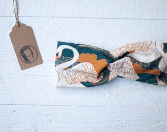 Breites  Haarband mit Schwan Motiven in blau gold orange Stirnband  Boho Hippie Vibes