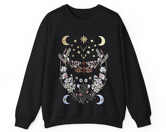 Motten und Mood Design Pullover, Sweatshirt in schwarz, Gothic Boho Punk Rock, schwarz, sand, grün, grau, Unisex Rundhals kuschel Pulli