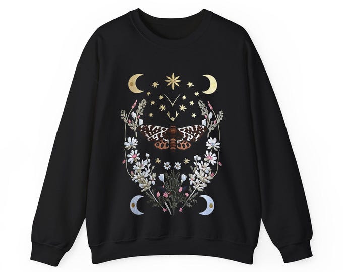 Motten und Mood Design Pullover, Sweatshirt in schwarz, Gothic Boho Punk Rock, schwarz, sand, grün, grau, Unisex Rundhals kuschel Pulli