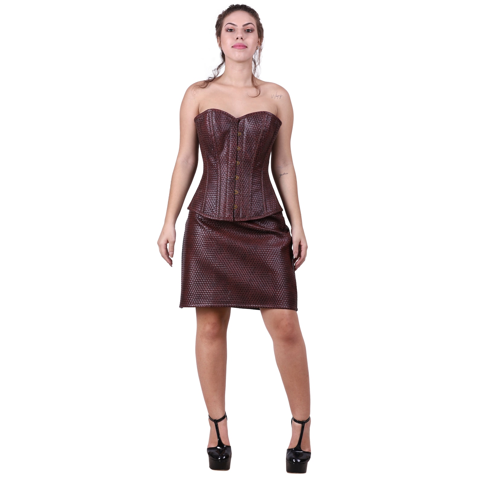 Brown leather corset and skirt Etsy