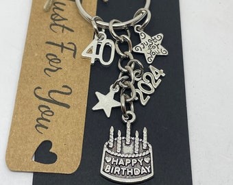 40th Birthday 2024 Keyring/ Keepsake Gift Idea  On Rustic Gift Card