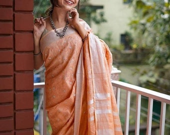 100/% Pure Tissue Linen Saree Linen By Linen Sari Pure Handloom Saree for Festive Wedding Women Clothing Indian Gifts Made in india Fabric