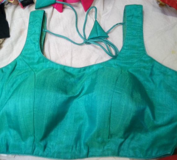 Cyan Blue Readymade Stitched Saree Blouse Plain Solid Art Silk Etsy