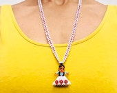 1970s-1980s kachina doll daisy chain necklace in white and red. Native American.