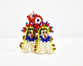 1960s-1970s colourful kachina chief doll beaded earrings. Native American.