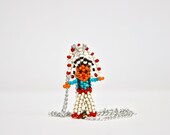 1980s kachina chief doll beaded pendant on chain. Native American.