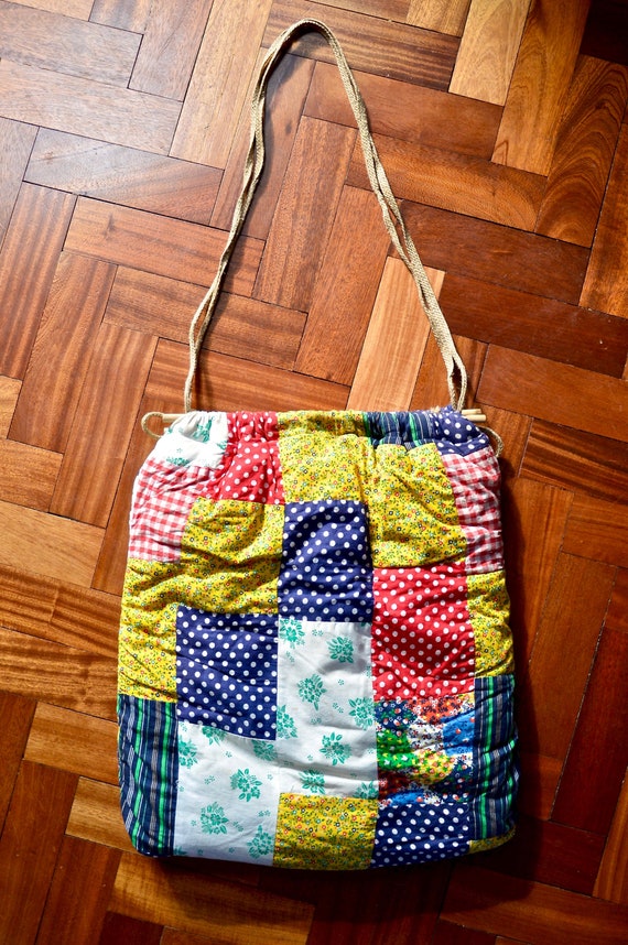 1960s/1970s jumbo, plush patchwork quilt bag in ye