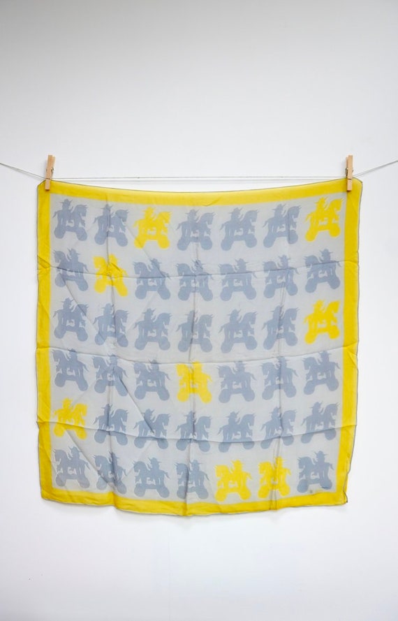 1960s Yellow and grey silk Vera hobbyhorse scarf.… - image 2