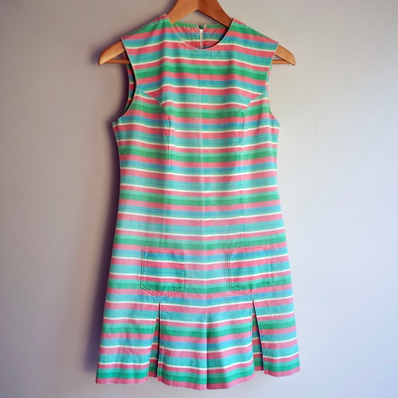 1960s sleeveless Mod cotton romper in stripes of … - image 2