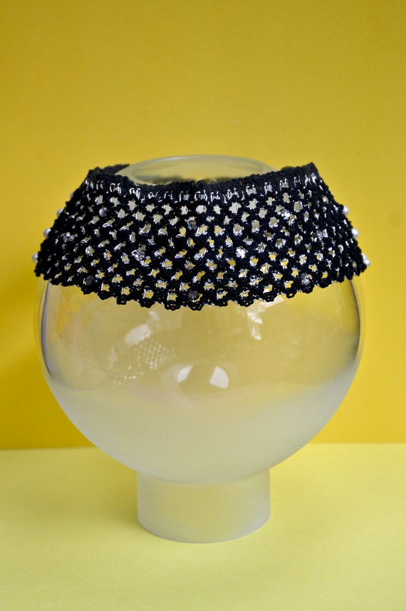 1960s black and silver crocheted collar with rhin… - image 4