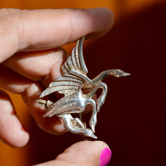 Vintage Solvar Sterling Silver Swan Brooch, Celtic Children of Lir Design