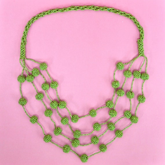1970s/1980s lime green seed bead bib necklace