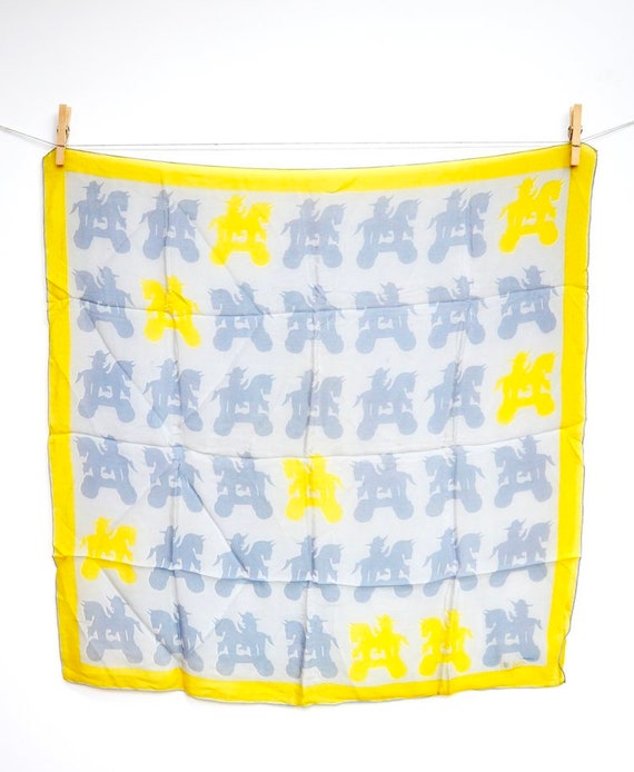 1960s Yellow and grey silk Vera hobbyhorse scarf.… - image 1