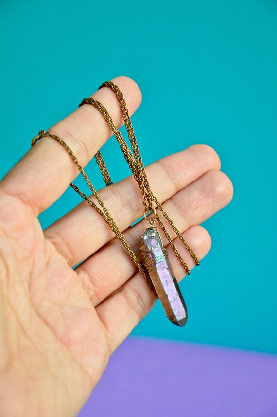 1980s/1990s wire-wrapped iridescent QUARTZ crystal
