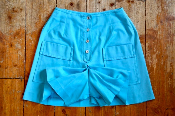 1960s Pale turquoise blue, cotton mini skirt styl… - image 2