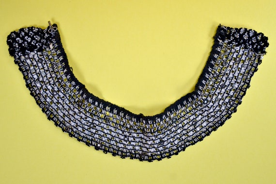 1960s black and silver crocheted collar with rhin… - image 6
