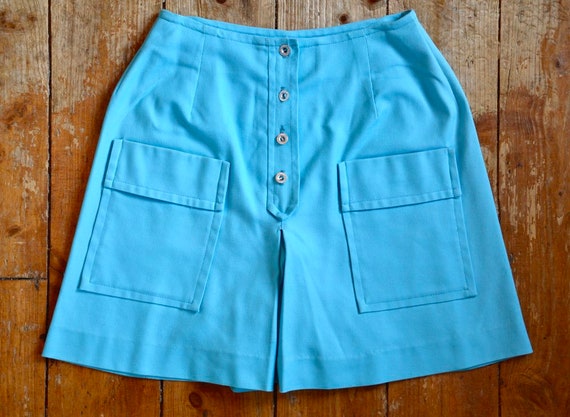 1960s Pale turquoise blue, cotton mini skirt styl… - image 1