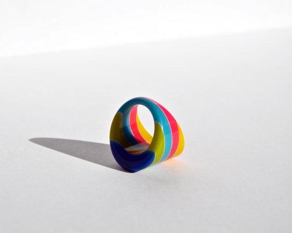 1970s/1980s chunky, rainbow striped, opaque, roun… - image 8
