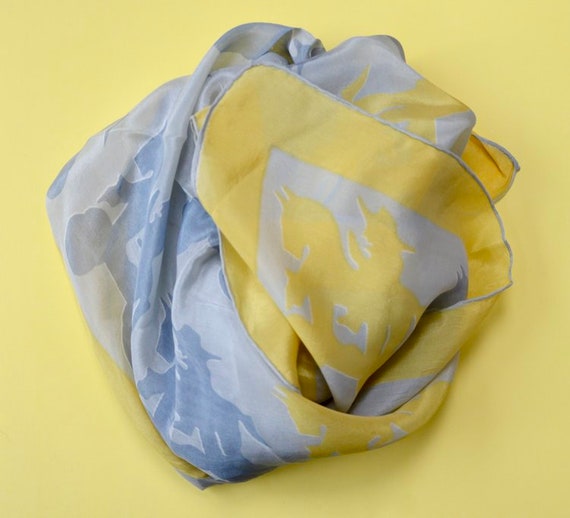 1960s Yellow and grey silk Vera hobbyhorse scarf.… - image 6