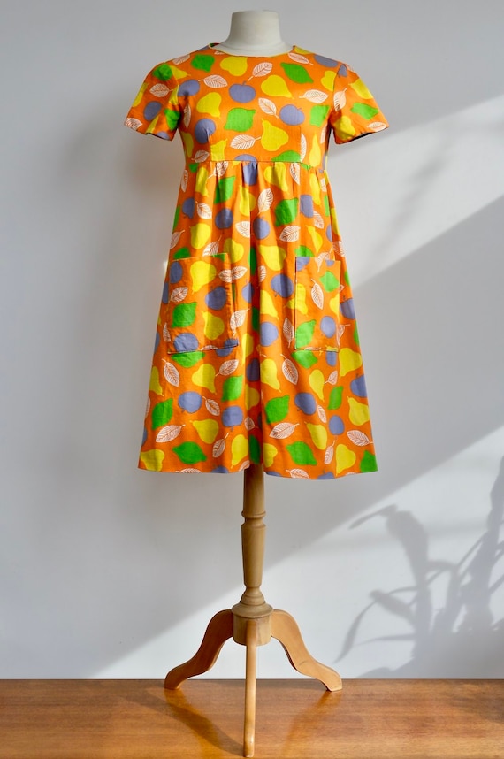 1960s Orange cotton corduroy dress with yellow, gr