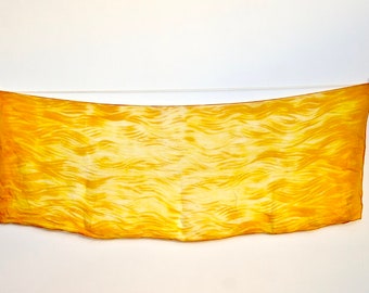 1940s yellow 'flame' SILK CHIFFON scarf. Handrolled edges. Sheer. Mid century. MCM. Delicate. Light. Fine. Organic pattern.