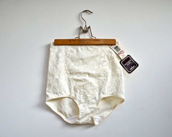 1970s Shapewear High-waisted Panty Girdle in Ivory With Floral Pattern.  Vintage Large, 30 Waist. Unused NWT. Union Made in USA. Bridal. 