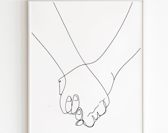Impresión artística de pareja agarrada de la mano: Decoración minimalista para pared (descarga digital)
