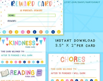 Colorful Reward Punch Card, Punch Card Reward System, Coupon for Rewards, kid reward card, kindness card, chores card, homework card
