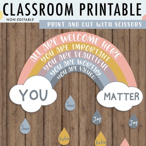 Boho Rainbow classroom bulletin board Printable: Positive Affirmations Decor (PDF)