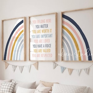 Boho Rainbow Classroom Posters: Set of 3 Inclusive Prints (Digital Download)