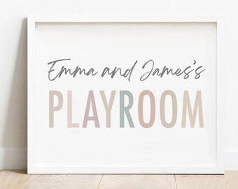 Stampa personalizzata con nome per la sala giochi: decorazioni neutre (download digitale)