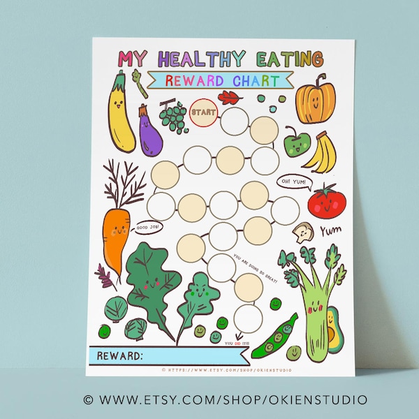 Printable, Eat Veggies, Reward Chart, Good Behavior Chart, good eating habit checklist, habit tracker, homeschool reward system