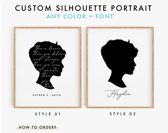 Kid silhouette wall art, portrait silhouette, Custom Silhouette, kid gifts, Kid Silhouette Portrait, girl silhouette wall art, Christmas