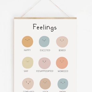 Feelings Chart Poster: Soft Pastel color Educational Nursery Wall Art (Digital Download)