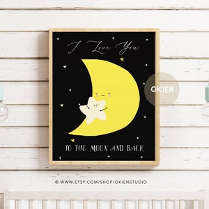I love you to the moon and back, bedroom wall art, printable, moon poster, nighty night print, star, cute nursery print, goodnight wall art
