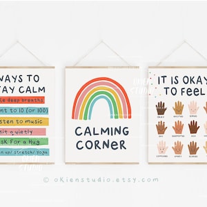Rincón de la calma, Estrategias de calma, Pósters educativos, Emociones, Cuadro de sentimientos, Decoración para el aula de profesores, Decoración del aula, Mural Montessori
