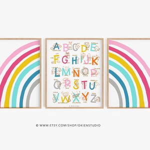 Rainbow Art print, whimsical art, alphabet poster boho, Nursery Wall Art, Nursery Alphabet, nursery decor girl, kids wall art printable, set