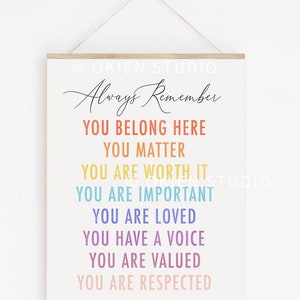 Inclusion Matters Classroom Poster: Rainbow Color Positive Affirmations Quote Art Printable (Digital Download)