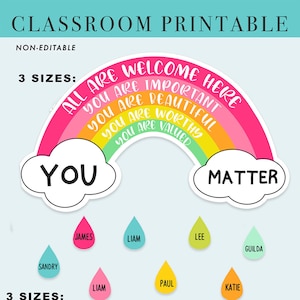 Bright Colorful Classroom Decoration, Welcome sign decor, positive affirmations, Pastel bulletin board decor, Rainbow classroom theme decor