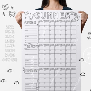 Summer Calendar Poster: June to August Schedule (Digital Download)