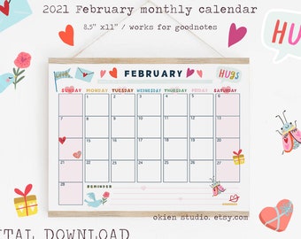 pix February Calendar 2021 Printable Hearts february calendar etsy