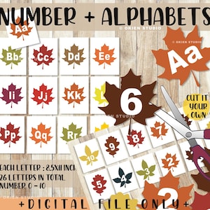 Fall classroom decor, fall bulletin board,  autumn leaves, alphabets letter A to Z printable, thanksgiving classroom, number printable, leaf