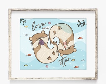 Sea Otter Nursery Print — Mom & Baby Hugging (Digital Download)
