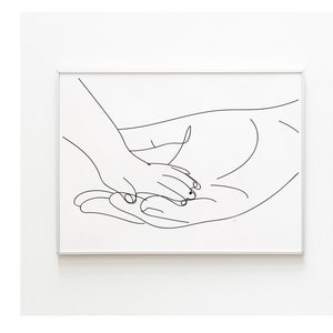 Holding Baby Hand, Baby Hand Line Art, Hands Line Drawing Print, Holding Hands Wall Art, Minimalist Wall Art, Fine Line Art, One Line Poster