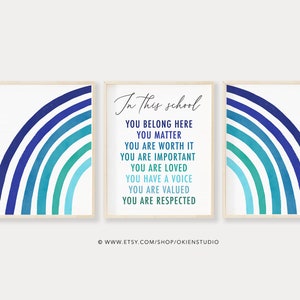 Rainbow wall decor, in this classroom, teacher poster, You are welcome here poster, Office wall decor, homeschool wall art, blue rainbow