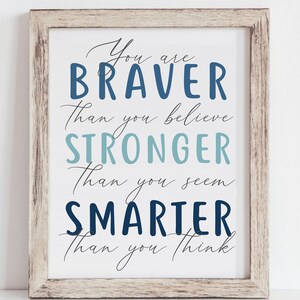 Winnie the Pooh Quote Kids Wall Art: Braver Stronger Smarter (Digital Download)