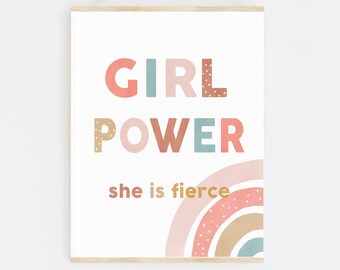 Girl Power Poster: Regenbogen Mädchenzimmer Deko (Digitaler Download)